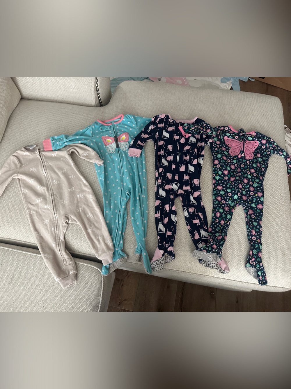 Girls Pink & Teal Butterfly One-Piece Pajama Set - 4